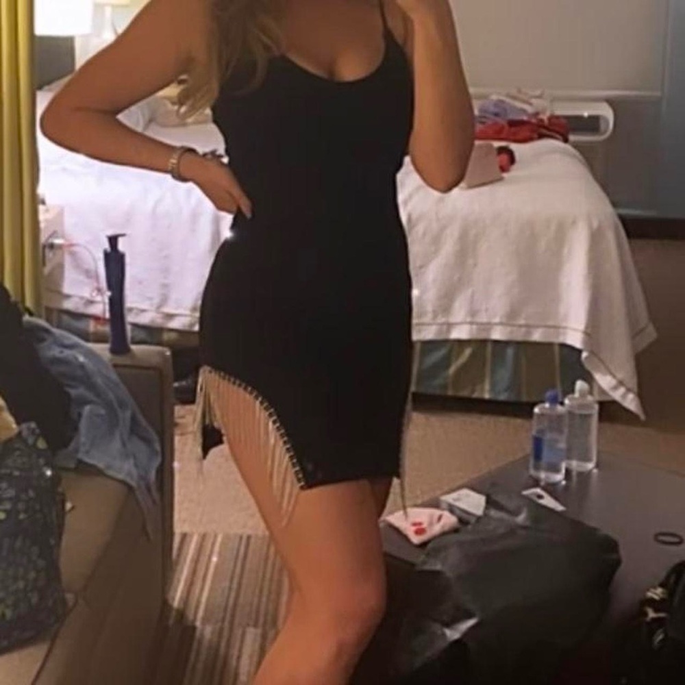Black Mini Dress with Gemstone Fringe